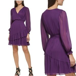 💃🏻DKNY Purple Ruffled Wrap Dress with Bishop Sleeves